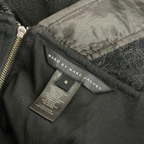 Marc Jacobs Black Wool Boucle Lace Mod Shift Dress Size S - Picture 7 of 10